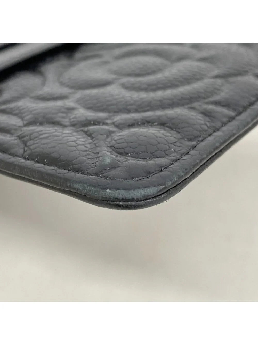 Chanel Wallet Camellia Caviar Leather Black Champagne Gold